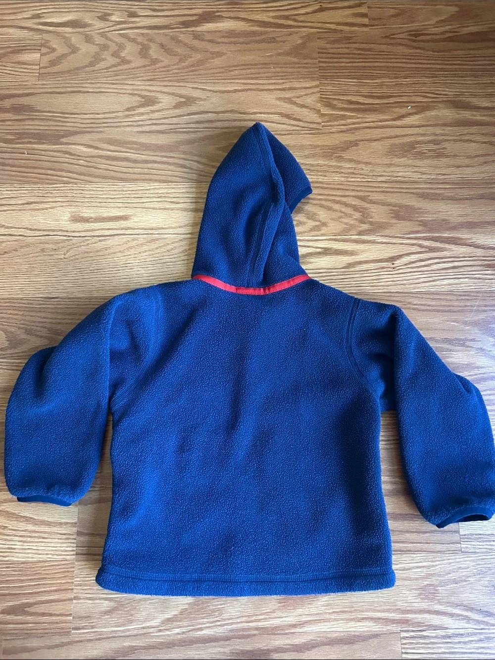 Patagonia Kids Blue Fleece Hoodie with Red Trim